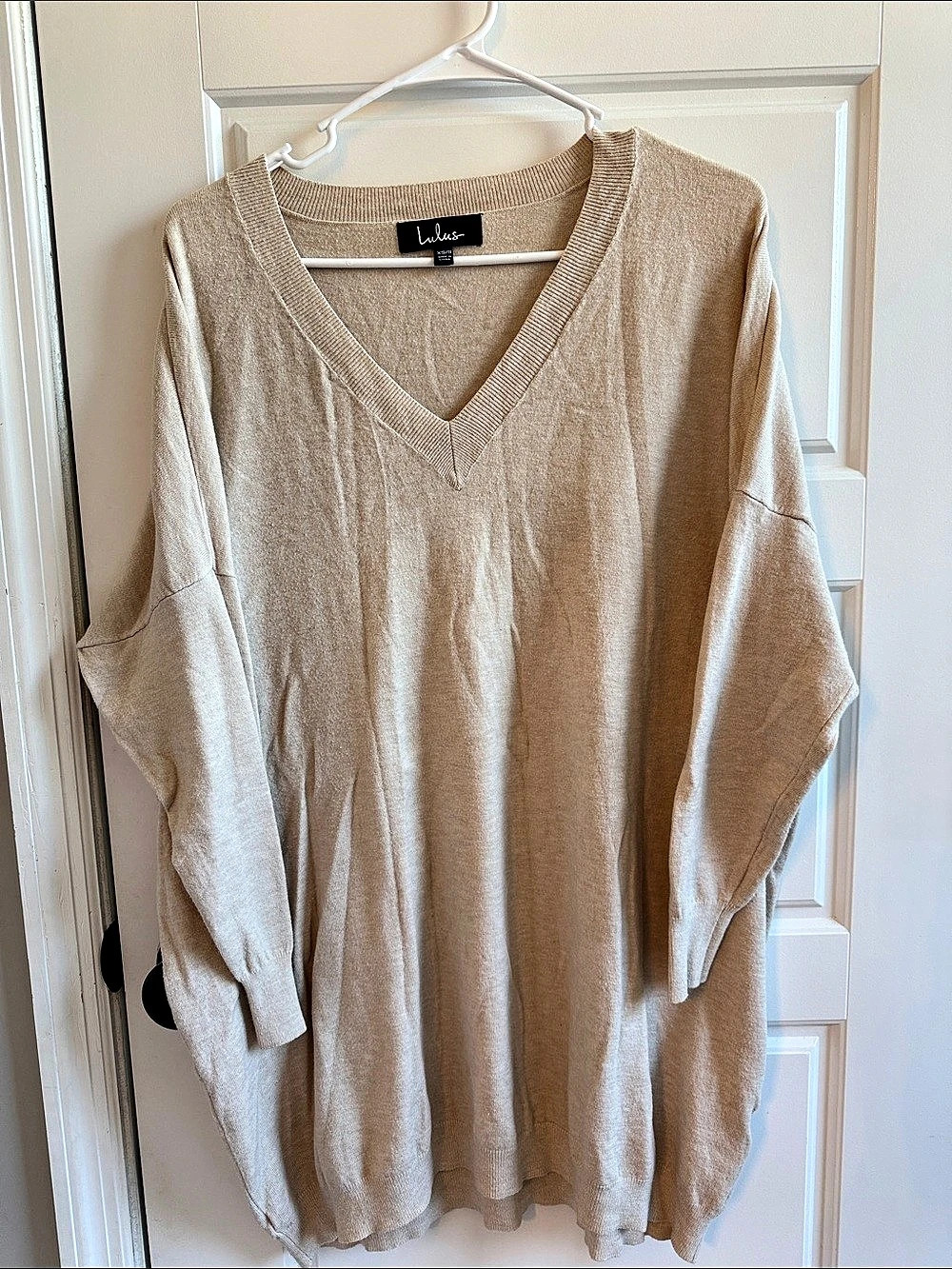 Lulus Cozy Up Beige V-Neck Sweater Top XS/S